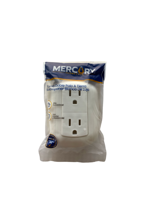Toma Doble Polo A Tierra Sobreponer Blanca - Mercury